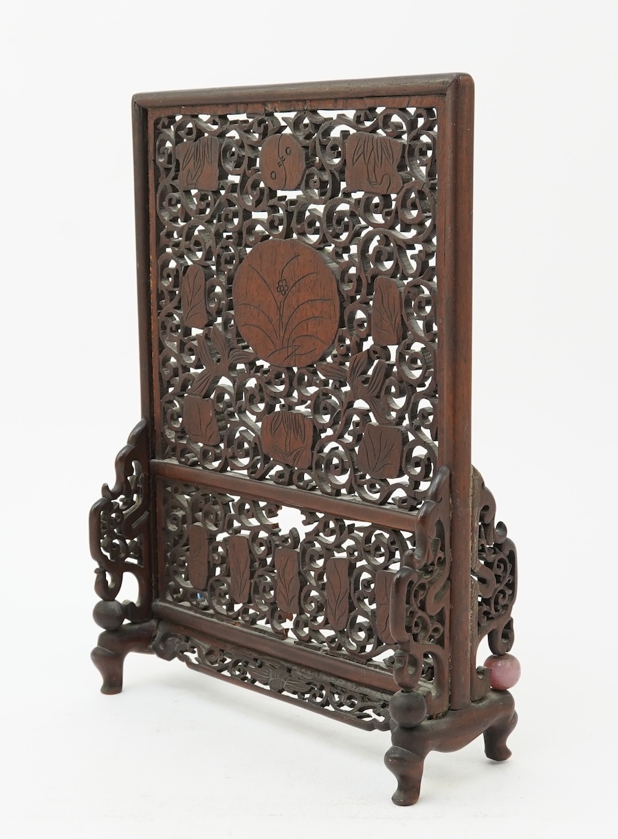 A Chinese jade and hardstone mounted hongmu table screen, late 19th/early 20th century
